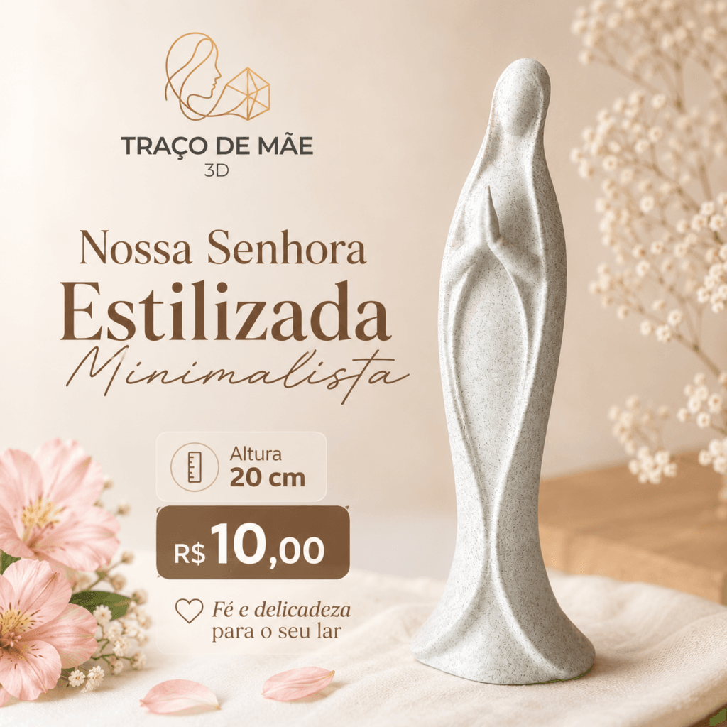 Estátua Nossa Senhora Estilizada Minimalista (Efeito Granito/Pedra)